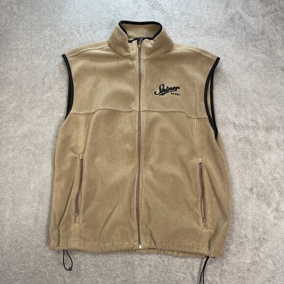 Chestnut Hill Men's Large Full Zip Brown Tan‎ Fleece Vest Shiner Beers Logo Out - Picture 1 of 13